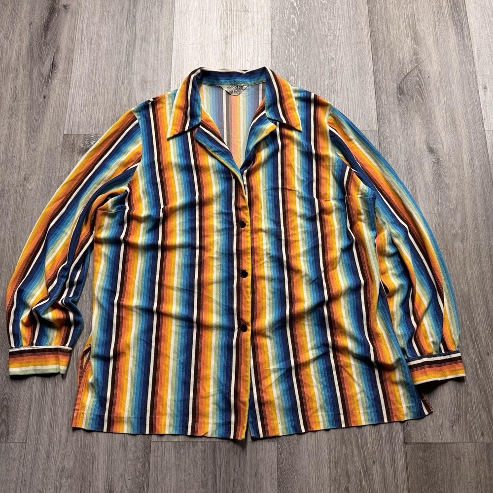 Vintage 70s Stockton Striped Button Up Shirt Mens Large Disco Boho Hippie Multi
